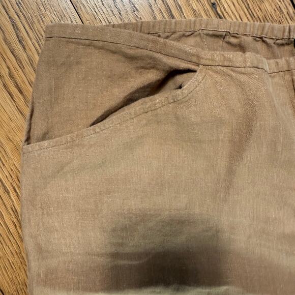 Eileen Fisher Brown Linen Crop Wide Leg Pants SZ L Zip Hook Eye Pockets Minimal - Picture 5 of 12